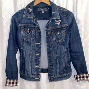 Miss Me Jeans Denim Jacket Distressed Plaid XS